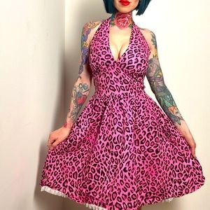 Hot pink leopard handmade dress